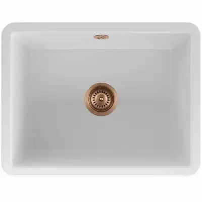 Lavabo Mataro II hvid porcelæn køkkenvask m/kobber afløb til underlimning 495 x 368 mm