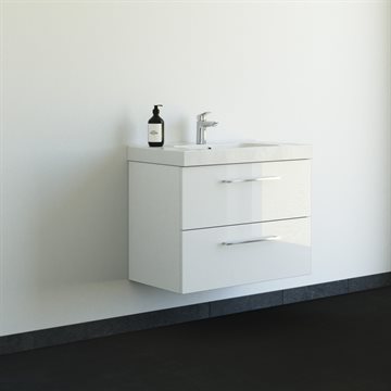 Dansani Mido+ badeværelsesmøbel 81cm m/2 skuffer og greb, Hvid højglans Inkl. GRATIS indretningsbakke
