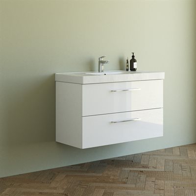Dansani Mido+ badeværelsesmøbel 101cm m/2 skuffer og greb, Hvid højglans Inkl. GRATIS indretningsbakke