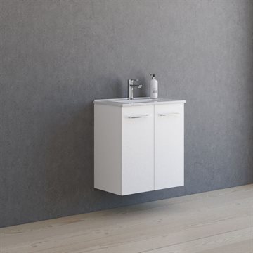 Dansani Mido+ møbelsæt 61cm m/2 låger og Amber Mini vask, Hvid mat
