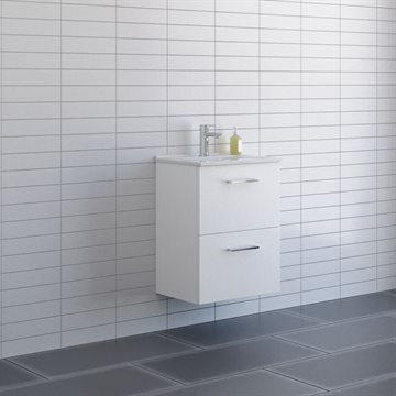 Dansani Mido+ møbelsæt 51cm m/2 skuffer og Amber Mini vask, Hvid mat