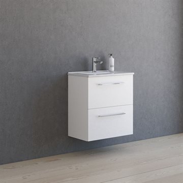 Dansani Mido+ møbelsæt 61cm m/2 skuffer og Amber Mini vask, Hvid mat