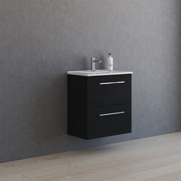 Dansani Mido+ møbelsæt 61cm m/2 skuffer og Amber Mini vask, Sort eg
